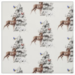 Winter Wildlife with Snow Tree Fabric