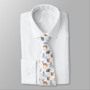 Winter Wildlife Woodland Snow Animals Pattern Neck Tie