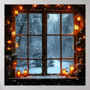❄️ Winter Window View Scenic Landscape Illusion Wa Poster