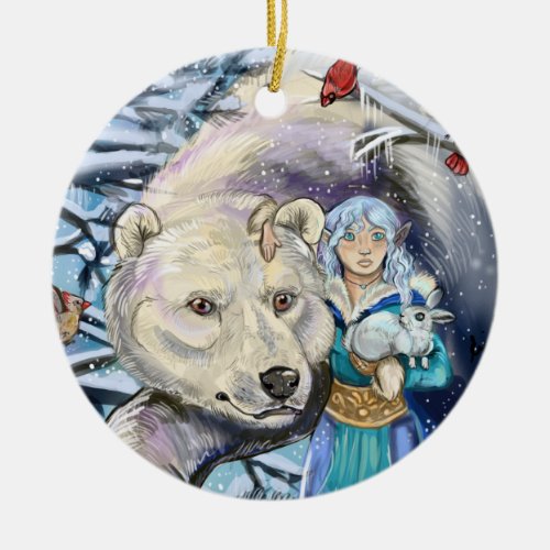 Winter Winds Polar Bear round ornament
