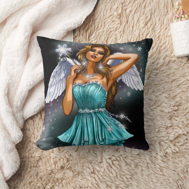 Winter Winged Fairy Throw Pillow (Blanket)