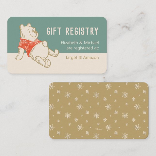Winter Winnie the Pooh Baby Shower Gift Registry Enclosure Card (Front/Back)