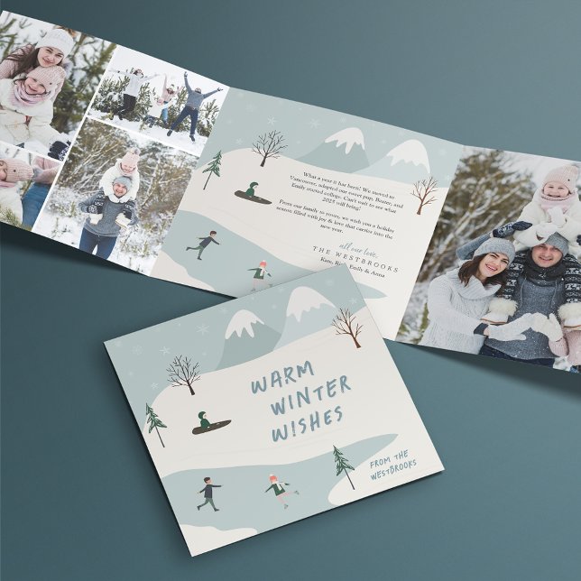 Winter Wishes Multi Photo Tri-Fold Holiday Card (Creator Uploaded)