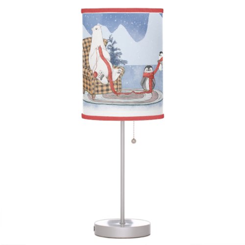 Winter Wishes Polar Bear Knits Scarf Penguin     Table Lamp