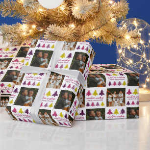 Winter Wishes Purple Christmas Trees Photo Wrapping Paper