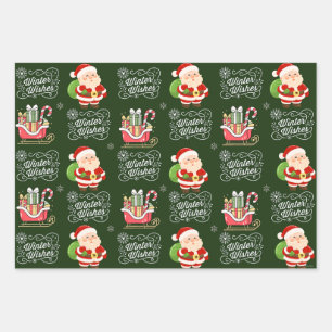Winter Wishes Santa Wrapping Paper – Green