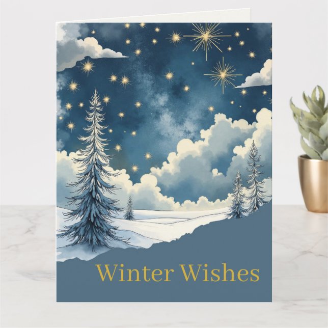 Winter Wishes Snowy Night Greeting Card (Small Plant)