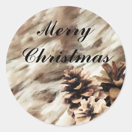 Winter Wishes Warm Rustic Holiday Pinecones Classic Round Sticker