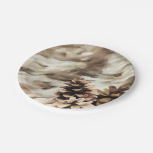 Winter Wishes Warm Rustic Holiday Pinecones Paper Plates