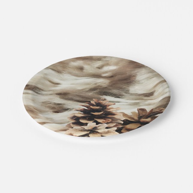 Winter Wishes Warm Rustic Holiday Pinecones Paper Plates (Angled)