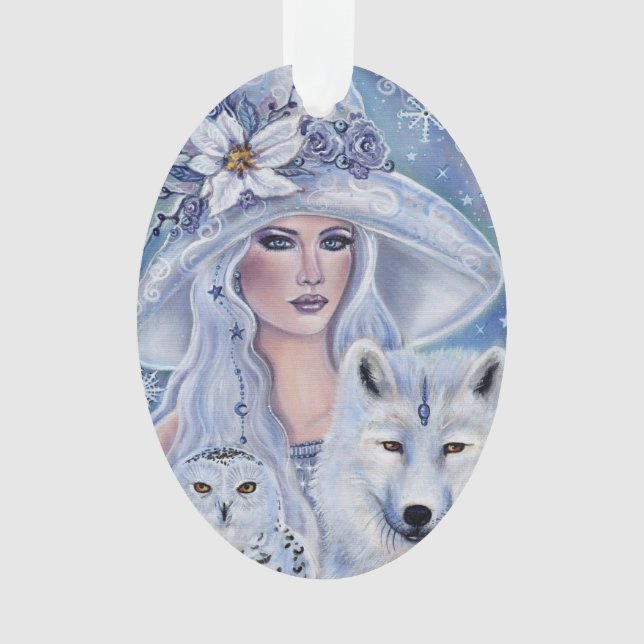Winter witch with fox and owl by Renee Lavoie Ornament (Front)