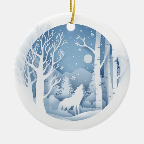 Winter Wolf Ceramic Ornament