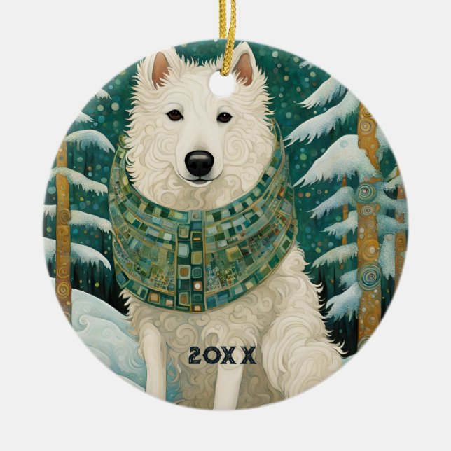 Winter Wolf Ceramic Ornament (Front)
