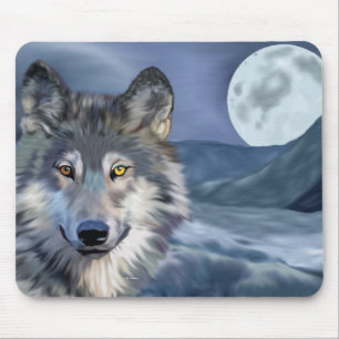 Winter Wolf Full Moon Mouse Pad