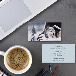 Winter Wolf Guardian Frozen Ice Castle Fantasy Business Card