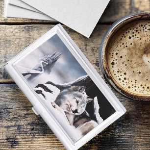 Winter Wolf Guardian Frozen Ice Castle Fantasy Business Card Case