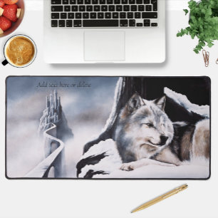 Winter Wolf Guardian Frozen Ice Castle Fantasy Desk Mat