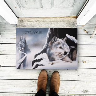 Winter Wolf Guardian Frozen Ice Castle Fantasy Doormat
