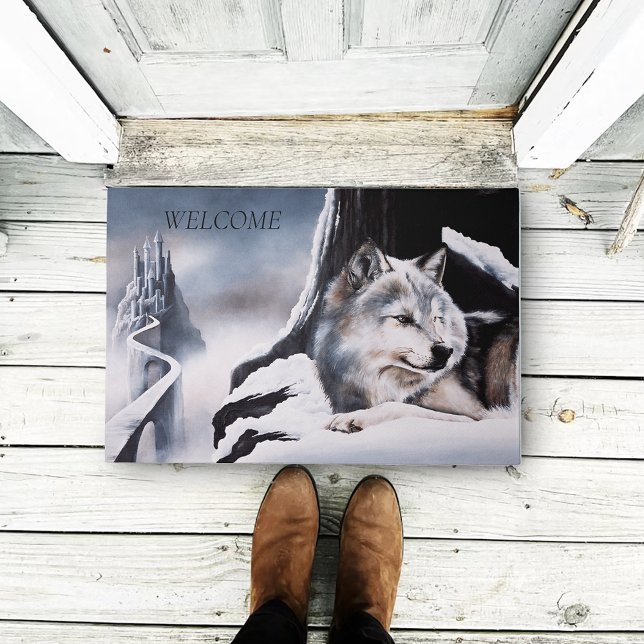 Winter Wolf Guardian Frozen Ice Castle Fantasy Doormat (Creator Uploaded)