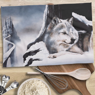 Winter Wolf Guardian Frozen Ice Castle Fantasy Kitchen Towel