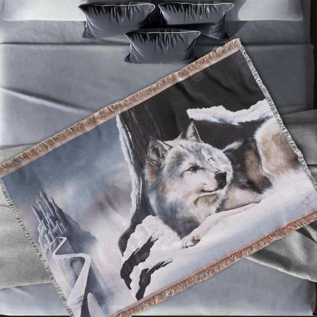 Winter Wolf Guardian Frozen Ice Castle Fantasy Throw Blanket (Creator Uploaded)