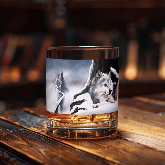 Winter Wolf Guardian Frozen Ice Castle Fantasy Whiskey Glass (Creator Uploaded)
