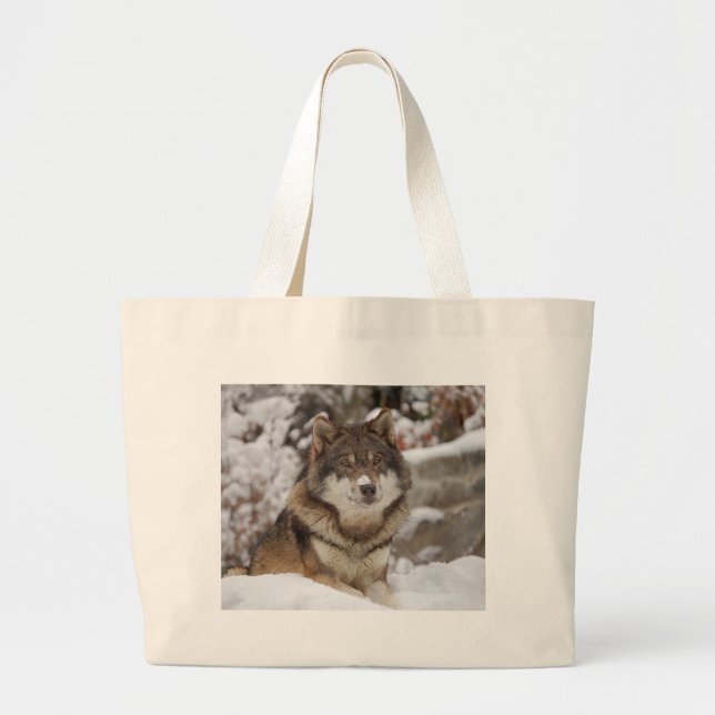 Winter Wolf Large Tote Bag (Front)