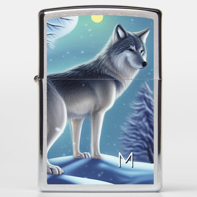 Winter Wolf Monogrammed Zippo Lighter (Front)