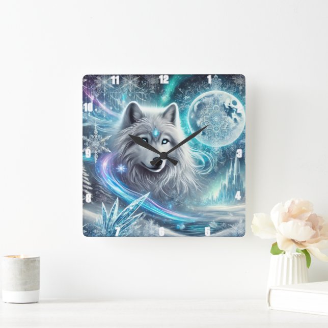 Winter Wolf Moon  Square Wall Clock (Home)