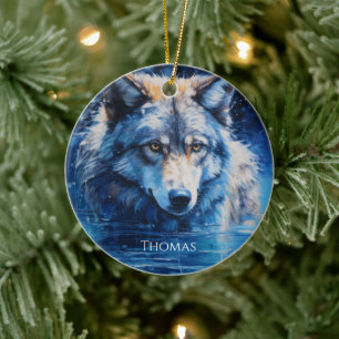 Winter Wolf Personalized Name Ceramic Ornament