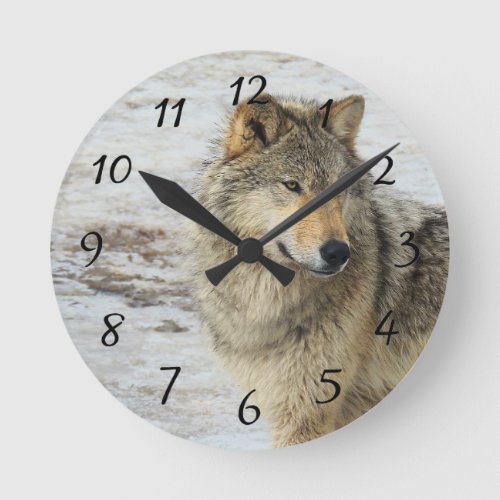 Winter Wolf Round Clock