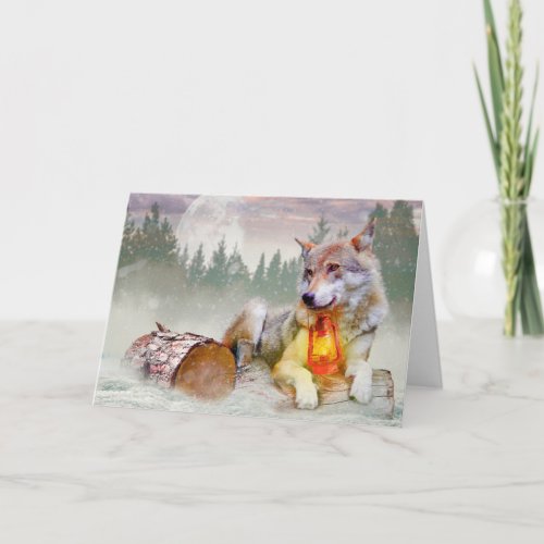 Winter Wolf Snow Christmas Scene Card