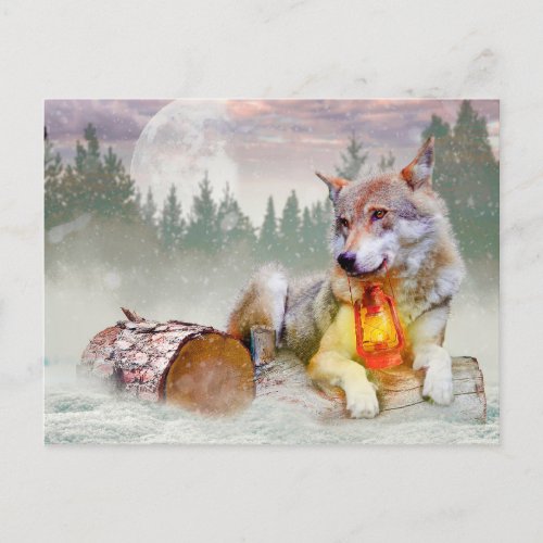 Winter Wolf Snow Christmas Scene  Postcard