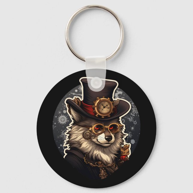 Winter wolf steampunk keychain (Front)