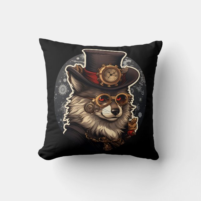 Winter wolf steampunk throw pillow (Front)