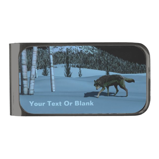 Winter Wolf - Tapetum Lucidum Gunmetal Finish Money Clip (Front)