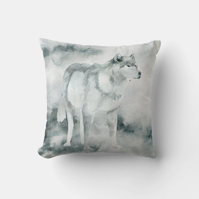 Winter Wolf Throw Pillow (Front)