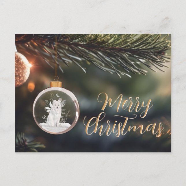 Winter Wolf w/ Florals Christmas Card  (Front)