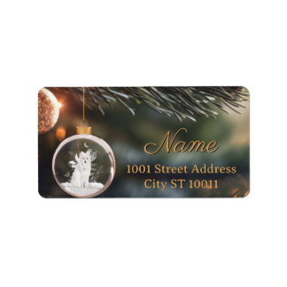 Winter Wolf w/ Florals Christmas Card  Label