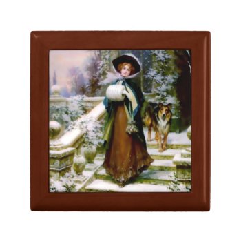 Winter Woman Collie Dog Gift Box by EDDESIGNS at Zazzle