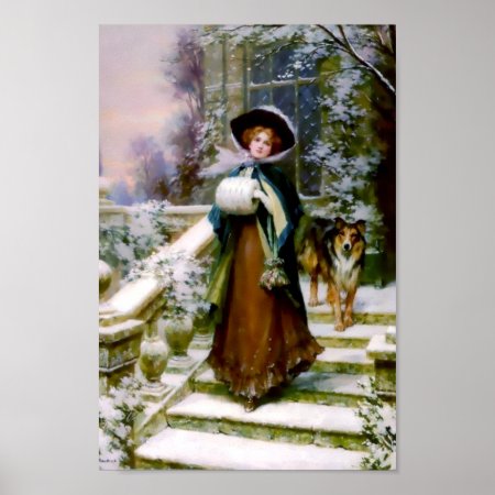 Winter Woman Collie Dog Poster