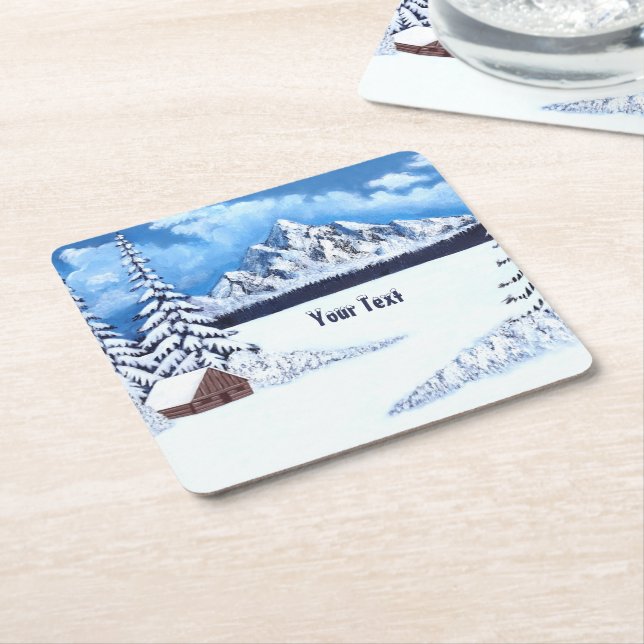 Winter Wonder Scene Square Paper Coaster (Angled)