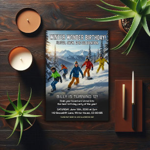 Winter Wonder Snowboard Birthday Party Invitation
