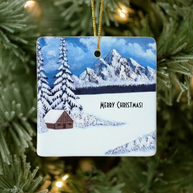 Winter Wonder Square Ceramic Ornament (Tree)
