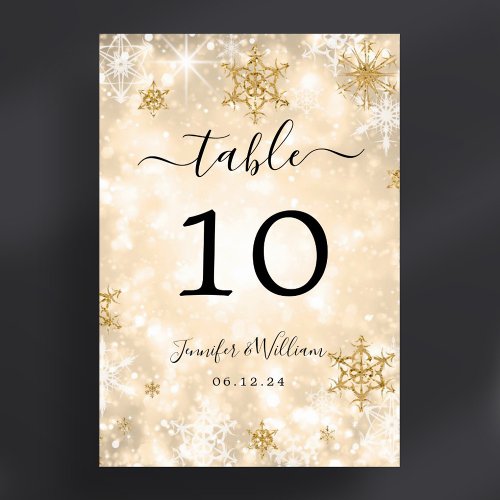 Winter Wonder Xmas Holiday Wedding Gold Table Number