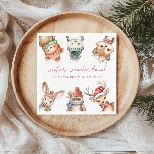 Winter wonderful woodland christmas birthday napkins (Creator Uploaded)