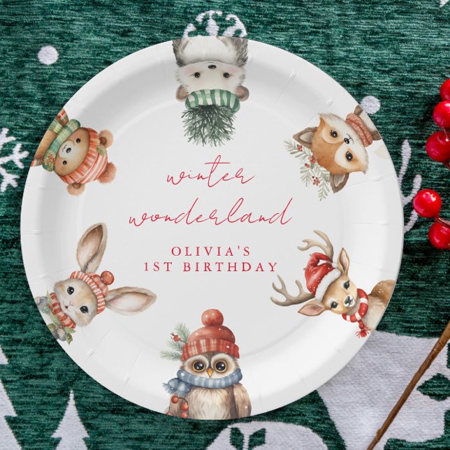 Winter wonderful woodland christmas birthday paper plates (Creator Uploaded)