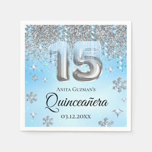 Winter Wonderland 15 Balloons Quinceanera Napkins