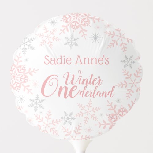 Winter Wonderland 1st Birthday Girl Pink Silver Balloon