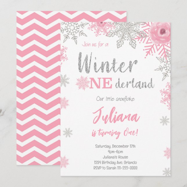 Winter Wonderland 1st Birthday Invitation (Front/Back)